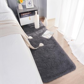 Chicrug Soft Runner Rugs for Bedroom, 2x5 Feet Plush Fluffy Carpet Runner Rug, Shag Furry Area Rug Non Shedding for Children Kids Girls Room Bedside Home Decorative, Coal Grey