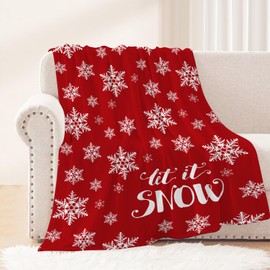 Neatee Living Christmas Kids Throw Blanket Small Red Christmas Snowflake Blanket Xmas Winter Holiday Blanket for Girls Boys Baby Bed Soft Cozy Let It Snow Fuzzy Fleece Blankets and Throws 40x50