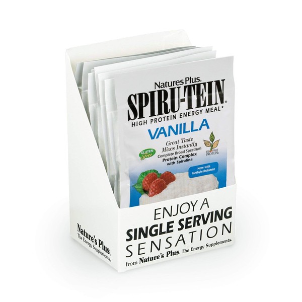 NaturesPlus SPIRU-TEIN Shake - Vanilla - 8 Single Serving Packets, Spirulina Protein Powder - Plant Based Meal Replacement, Vitamins & Minerals For Energy - Vegetarian, Gluten-Free - 8 Total Servings
