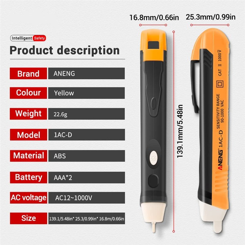 Voltage Tester Contactless AC 90-1000V CAT 3 Phase Tester LED
