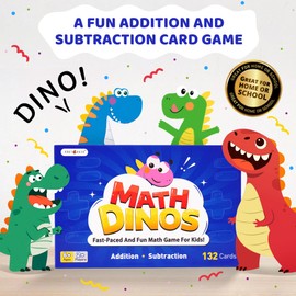 rokt&razo Math Dinos, Fast-paced Kids Math Game, Learn Additon & Subtraction Under 30, Blank Cards to Customize and Level Up Skills, Perfect for Primary School Kids