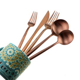 Matte Rose Gold Silverware Set,Gugrida 5-Piece 18/10 Stainless Steel Satin Finish Flatware Set,Kitchen Utensil Set,Tableware Travel Cutlery Set for Camping Office or School Lunch, Dishwasher Safe