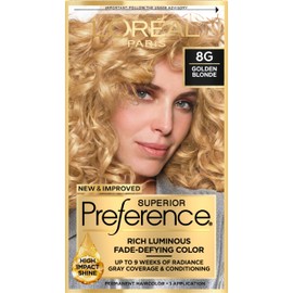 L'Oreal Paris Superior Preference Luminous Fade-Defying Permanent Hair Color, Hair Dye For Up to 9 Weeks of Radiance, Golden Blonde 8G, 1 Hair Dye Kit