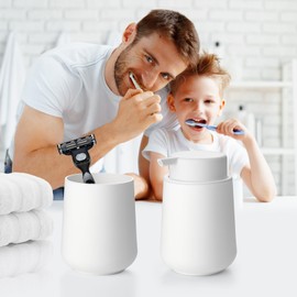 zuxzmj Matte White Bathroom Toothbrush Holder Set Plastic Foaming Hand Soap Dispenser and Toothbrush Holder 2 Piece