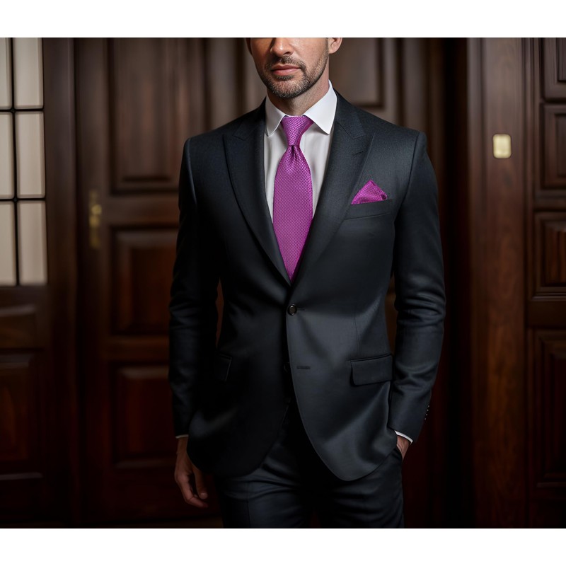 S&W SHLAX&WING Fuchsia Men's Necktie, Silk, Plain, Purple, Wedding, 8cm