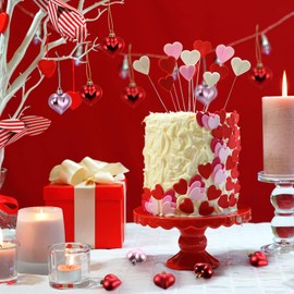 Frienda Heart Shaped Tree Baubles Glitter Matt Valentine Acrylic Heart Ornaments, 1.77 x 1.96 Inch/ 4.5 x 5 cm (24, Red, Pink)