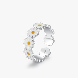WALLFLOWER Daisy Ring 925 Silver Daisy Waterproof Genuine Sterling Silver Flowers Boho One Size, Precious metal