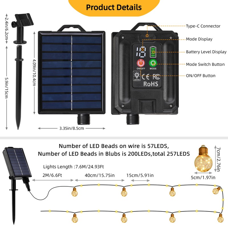 MERRIMAX M Solar String Lights Outddor, 257LEDs 25Ft Solar Powered