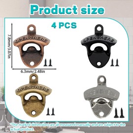 Bottle Opener Wall Mounted, 4 Pcs Rustic Wall Mounted Bottle Opener Set, Durable Outdoor Kitchen Accessories, Ideal for Bars, Restaurants and Home Use
