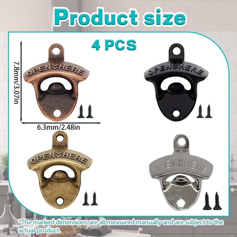 Bottle Opener Wall Mounted, 4 Pcs Rustic Wall Mounted Bottle