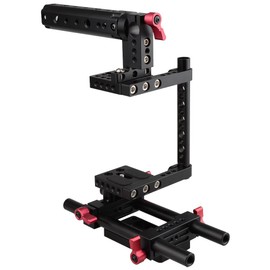 CAMVATE Camera Cage Rig Top Handle Tripod Mount Plate Compatible for Sony Panasonnic(Red) - 1386