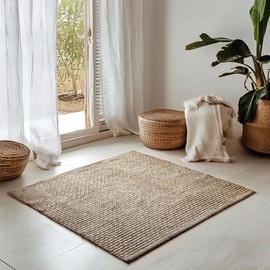 ISAENNE Vintage Soft Dark Brown Foyer Rugs for Entryway,Square Throw Rug with Washable,Non-Slip Comfortable Dirt-Resistant Weave Carpet for Living Room Bedroom Kitchen,2.3 x 2.3 Ft