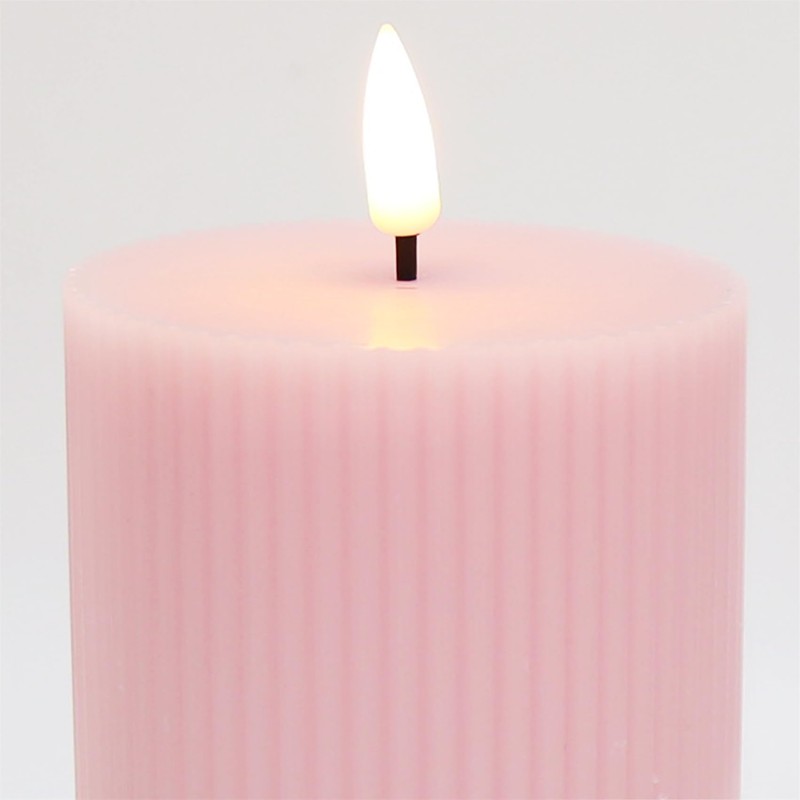 Girimax Pink Ribbed Flameless Pillar Candles with Remote, Flat Top