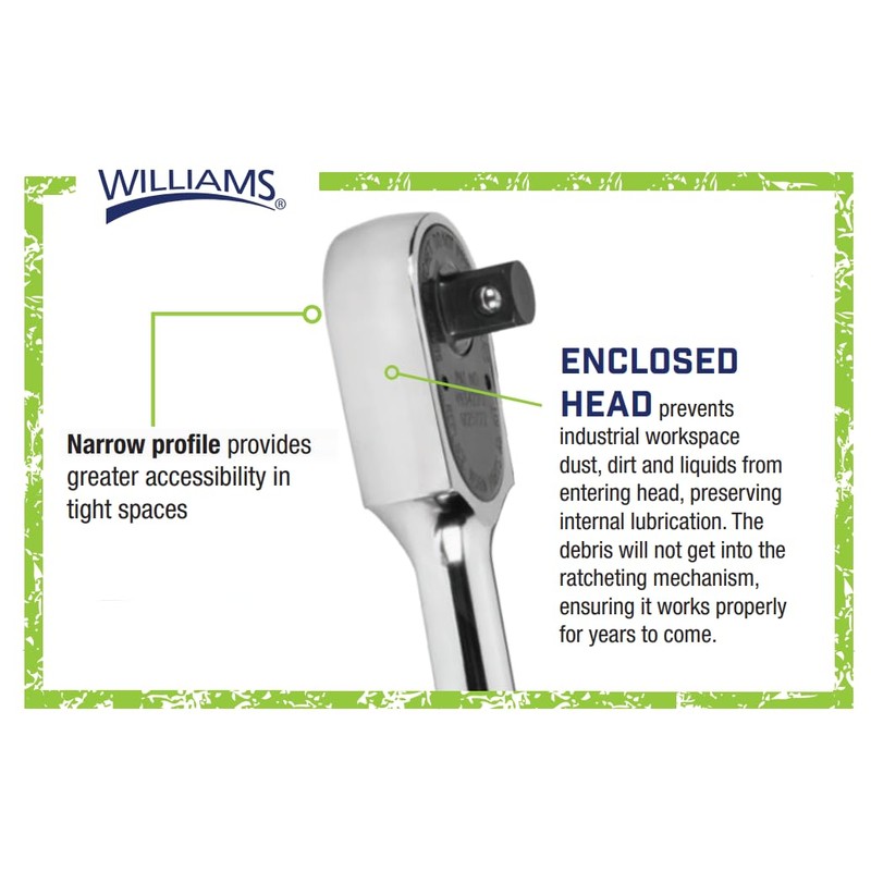 Williams JHWS-52EHA 1/2-Inch Drive Enclosed Head Ratchet with Chrome Finish,