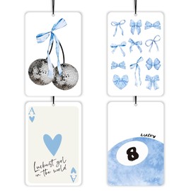 ChenCraty Blue Coquette Preppy Lavender Car Air Freshener 4 Pcs, Girly Bow Disco Ball Poker 8 Ball Air Freshener Hanging Decor for Cars Closet Drawer Books, Cute Accessories Gifts for Women Girls