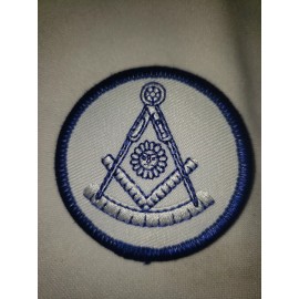 Embroidered Masonic Sun Square & Compass  Patch  White & Blue  2 " Diameter