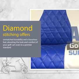 EZGO TXT/RXV & Club Car DS Front & Rear Golf Cart Seat Covers | Diamond Stitching |White&Blue|
