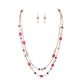 EVER FAITH 2-Layer Beaded Long Necklace for Women, Boho Strand Brown Statement Collar Necklaces, Fashion, Trendy, Summer Jewellery for Beach, Pool, Party, Beaded