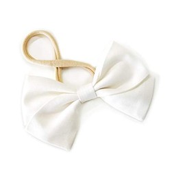 Vanaguelite Baby and girls Bows, Headbands or alligator Clips, Made in USA (Ivory/Nylon Headband)