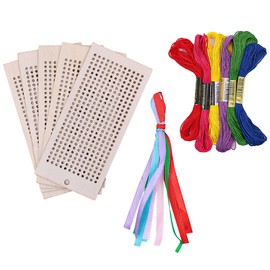 ANCLLO Cross Stitch Bookmark Kit, Wooden Bookmarks, Cross Stitch Frame Needles Threads Ribbons for Kids Beginners DIY Project Crafts