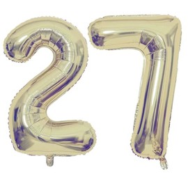 Champagne Gold 27 Number Balloons, 40 Inch Giant Number 27 Balloons Foil Mylar Helium Light Gold Number Balloons for 27th Birthday Party Supplies Anniversary Event Celebration Decorations