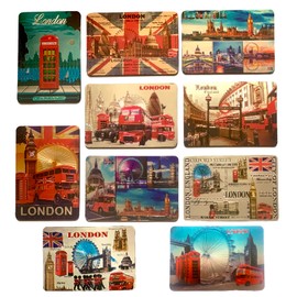 10 London Souvenirs Shiny Photo Magnets - Union Jack British England Landmarks Picture Fridge Magnet