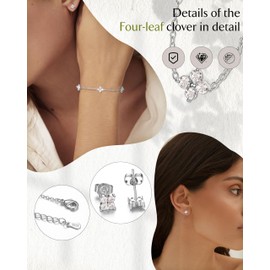 LOLIAS Chain Silver 925 Women's Stud Earrings Gold Bracelet Set Adjustable Choker Necklace Link Chain with Cute Cubic Zirconia Dainty Wedding Bridal Jewellery Set