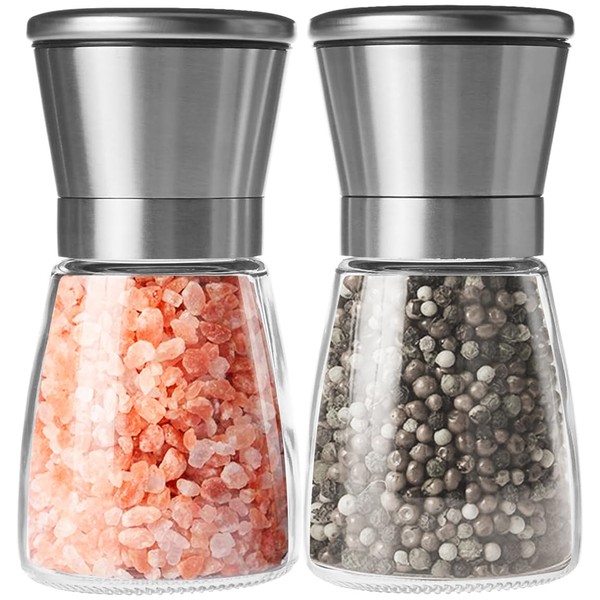 Salt and Pepper Mill 2-Piece Spice Mill and Chilli Grinder Made of Glass, with Adjustable Fineness Ceramic Grinder [Without Spice Content]