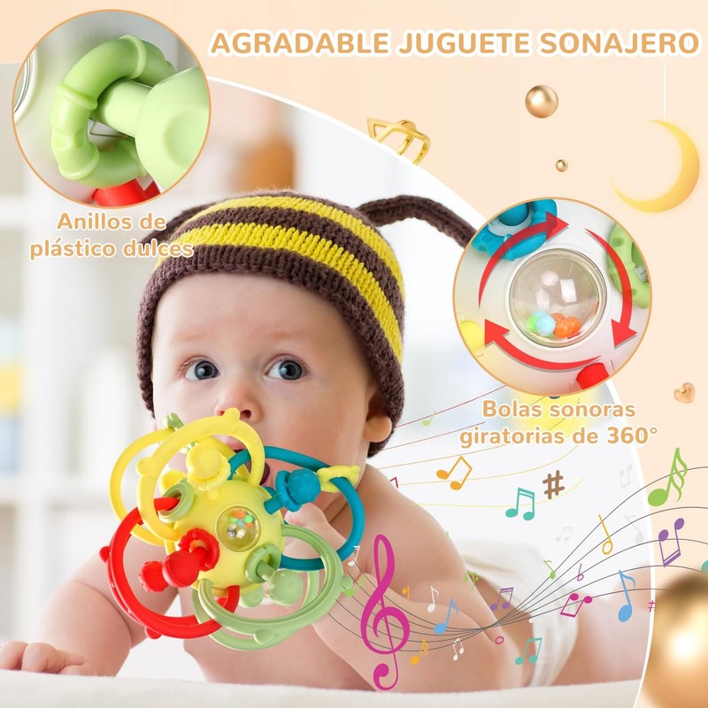Sonajero Masticar Juguetes, Goma Dental Montessori Juguetes,Juguetes Sensoriales Y Estimulacion