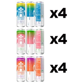 Starbucks Iced Energy Drink, 3 Flavor Variety Pack (Tropical Peach, Watermelon Splash, Blueberry Lemonade), Zero Sugar Energy Drink, Plant Based Caffeine, Hydration, Mental Clarity, 12x12 Fl Oz Cans