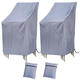 Ricyea Garden Chairs Cover, Waterproof, Windproof, UV-Resistant Garden Chair Protective Cover Made of Oxford Polyester, Cover for Stacking Chairs, Garden Chair, High-Backed Chair (2 Pieces, Grey)