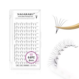 NAGARAKU Premade Fans Eyelash Extensions Premade Volume Fans Lash Extensions 120 Fans 5D 0.07C Curl 8mm Sharp Narrow Stem Clusters Thin Pointy Base Russian Fans Ready Volume Premade Lash Fan Fluffy