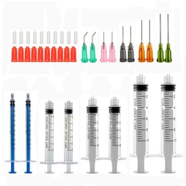 Syringe Set with Blunt Needles, 1ml, 3ml, 5ml, 10ml with 14g, 15g, 16g, 18g, 20g Blunt Needles and Syringe Cap for DIY Craft Refill Glue, Industrial Applications (8 Pieces)