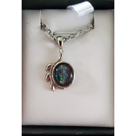 Australian Opal Cutters Minimalist Oval Triplet Black Australian Opal Pendant Necklace Stainless