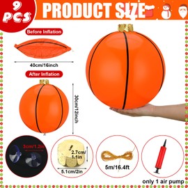 Hiboom 9 Pcs 12 Inch Outdoor Christmas Decorations Hanging Inflatable Basketball Large PVC Basketball Christmas Ornaments for Outside Christmas Holiday Yard Lawn Porch Decorations Party Supplies