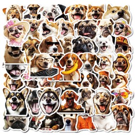 50 Pcs Fun Dog Emoji Pack Stickers for Children Teens Girls Boys,Animal Expression Stickers for Bicycle,Skateboard,Laptop Water Bottles,Computer,Waterproof Vinyl for Wall,Graffiti Stickers