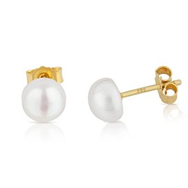 NKlaus Pair of Genuine Freshwater Pearl Stud Earrings 333 Yellow Gold 8ct Bouton Pearl Earrings, Yellow Gold