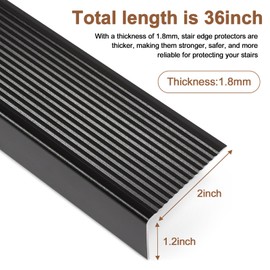 Jiekayi Metal Stair Nosing, Self Adhesive Aluminum Stair Edge Protector Non Slip, for Indoor Outdoor, Size 36in x 2 in x 1.2in (Pack of 10, Black)