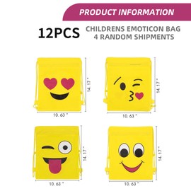 Emoji Bags for Kids (12Pack), Emoji Cartoon Gift Drawstring Backpack Bags Pouch, Goodie Bags for Children Girls and Boys Birthday Party Favor Bags(4 Styles Random shipments）
