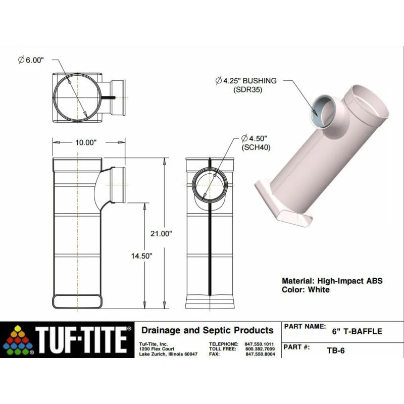 Tuf-Tite 6" Septic Effluent Filter w/ Adapter Fitting & Solids
