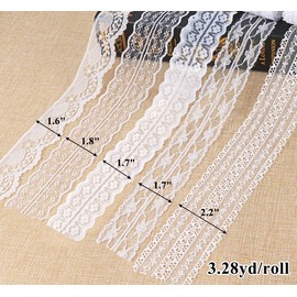 Mocraft 14 Rolls Lace Ribbons for Crafting White Ribbon Thin (0.6-2.1 inch) Lace Trims for Sewing, Crafts, Wedding Decoration, Flower