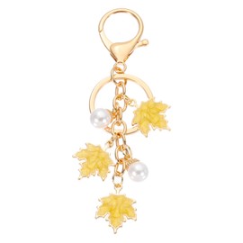 PATIKIL 1 Pcs Maple Leaf Keychain, Metal Cute Keychains Charm with Lobster Clasp Keyring Key Chain for Women Girls Bag Purse Charms Party Favors Gift, Yellow