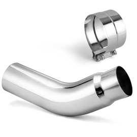 4 Inch Turn Down Diesel Exhaust Tip Elbow Tip with a Clamp, 4.0" Inlet 5.0" Outlet 23" Overall Length Chrome Exhaust Tip