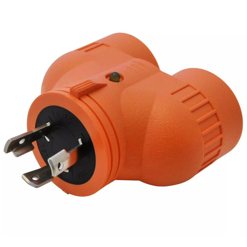 AC WORKS® 30A 250V NEMA L6-30 Male Plug to Two