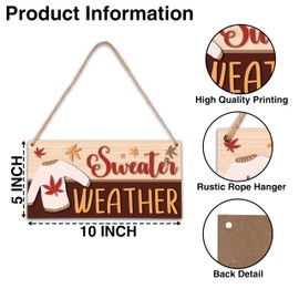 ONDTOM 6x12 Inch Fall Decor Sign - Wooden Thanksgiving Decoration for Front Door - Rustic Farmhouse Autumn Decor, Housewarming and Thanksgiving Gifts (Sweater Weather) A02