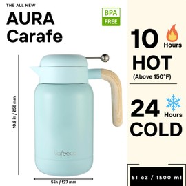 Aura Thermal Coffee Carafe Tea Pot for Keeping Hot & Iced Cold - Vacuum Insulated - Thermos Water Pitcher - Beverage Dispenser - Cool Touch Handle & Lid - BPA Free - 1.5 Liter - Blue