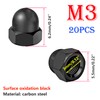 Qrity 20 Pcs Acorn Cap Nuts, M3 Black Carbon Steel