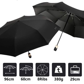 SWEETIME Compact umbrella, storm-proof with automatic open/close, portable umbrella with UV protection (50), small, stable, foldable pocket umbrella, Teflon coating, ergonomic handle, umbrella, black