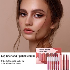 Lipstick And Lip Liner Set | Liquid Lipstick Set - Luxurious Plumping Lip Set, Long-Lasting Liquid Lipstick Set, 6 Lip Liners + 6 Lipsticks, For Defined Lips