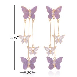 Butterfly Earrings, Women's Tassel Earrings, Butterfly Earrings with Pretty Butterfly Colourful Flowers Pearl, for Party, Wedding, Engagement, Alloy Steel